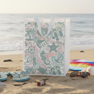 Nautical Beach Collage Sage ID840 Grocery Bag