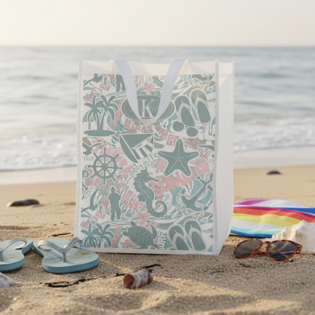 Nautical Beach Collage Sage ID840 Grocery Bag (Creator Uploaded)
