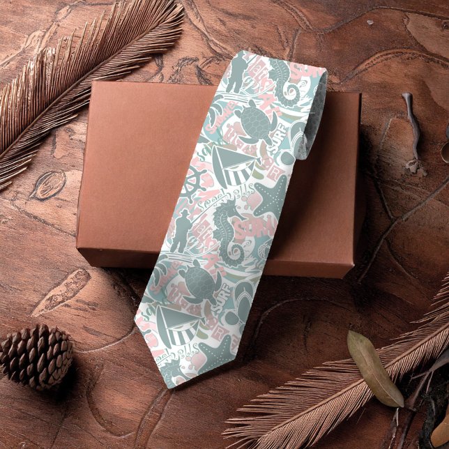 Nautical Beach Collage Sage ID840 Neck Tie (Creator Uploaded)