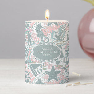 Nautical Beach Collage Sage ID840 Pillar Candle