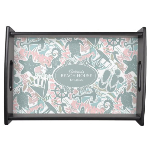Nautical Beach Collage Sage ID840 Serving Tray