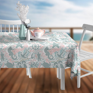 Nautical Beach Collage Sage ID840 Tablecloth