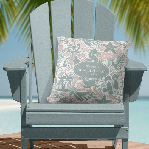 Nautical Beach Collage Sage ID840 Throw Pillow