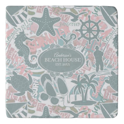 Nautical Beach Collage Sage ID840 Trivet