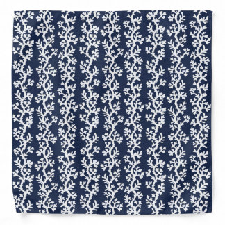 Nautical Beach Coral Reef Navy Blue White Coastal Bandana