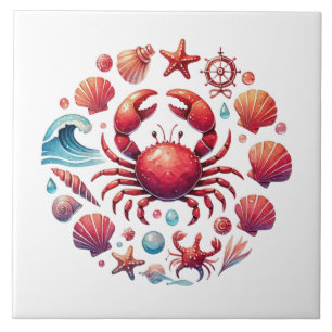 Nautical beach crab lovers ceramic tile