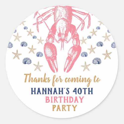 Nautical Beach Crayfish Birthday Thank You Coral Classic Round Sticker