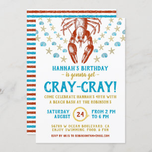 Nautical Beach Crayfish Shell Adult Birthday Party Invitation