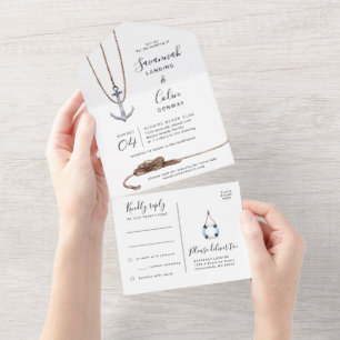 Nautical Beach Destination Wedding All In One Invitation