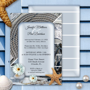 Nautical Beach Dusty Blue Post Wedding Invitation