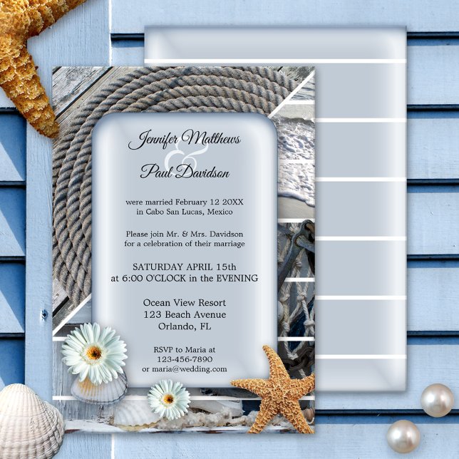 Nautical Beach Dusty Blue Post Wedding Invitation (Creator Uploaded)