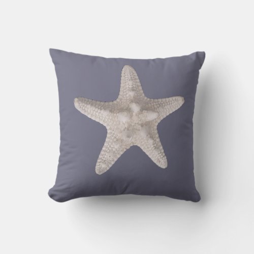 Nautical Beach Dusty Blue White Starfish Throw Pillow