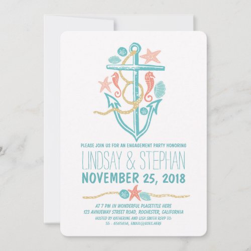 Nautical beach engagement party invitations