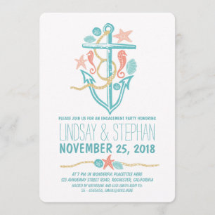 Nautical beach engagement party invitations