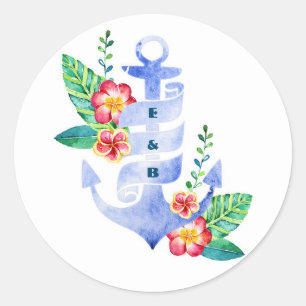 Nautical Beach Floral Blue Anchor Wedding Seal