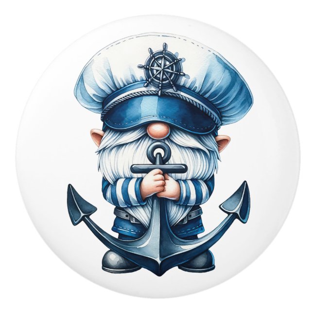 Nautical Beach Gnome Ceramic Knob (Front)