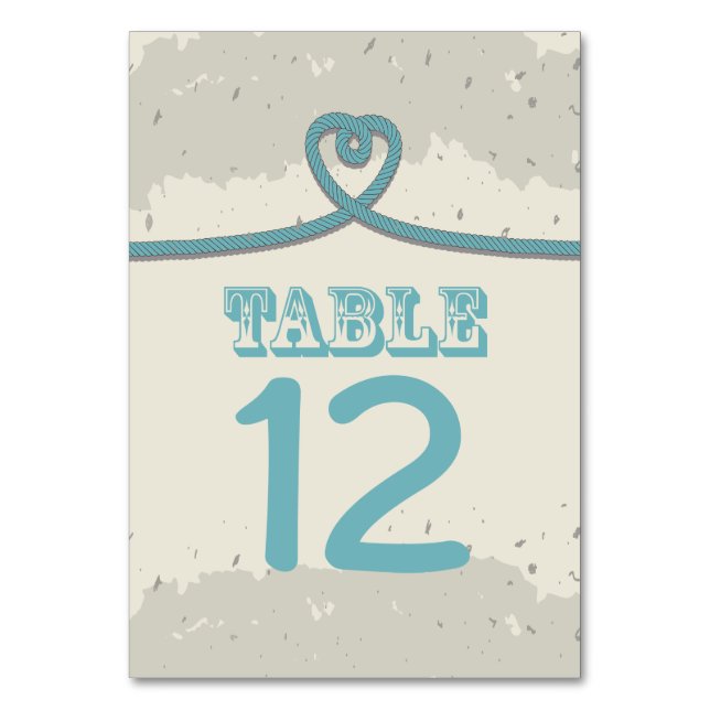 Nautical Beach Heart Knot  Table Number (Back)
