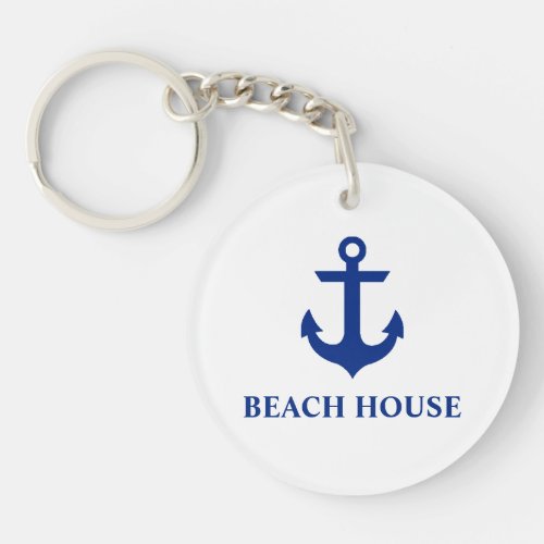 Nautical Beach House Anchor Blue Keychain