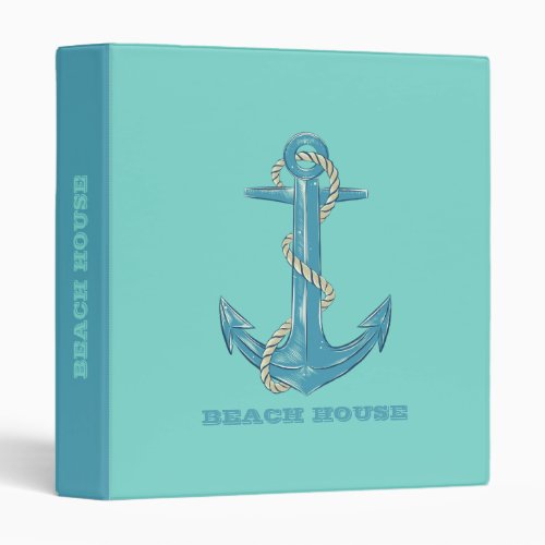 Nautical Beach HouseAnchorRopeMint Green   3 Ring Binder