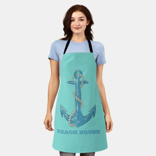 Nautical Beach HouseAnchorRopeMint Green   Apron