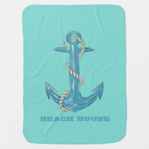 Nautical Beach House,Anchor,Rope,Mint Green Baby Blanket