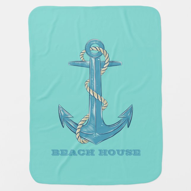 Nautical Beach House,Anchor,Rope,Mint Green    Baby Blanket (Front)
