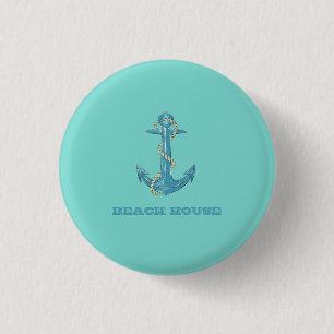 Nautical Beach House,Anchor,Rope,Mint Green Button