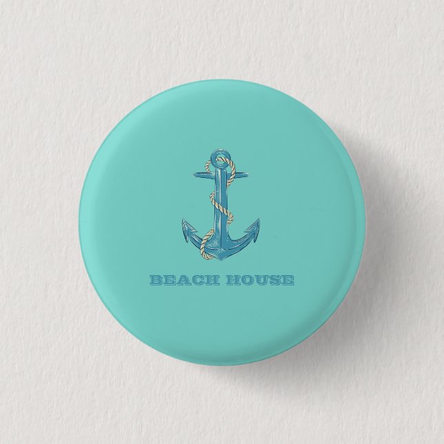 Nautical Beach House,Anchor,Rope,Mint Green  Button (Front)