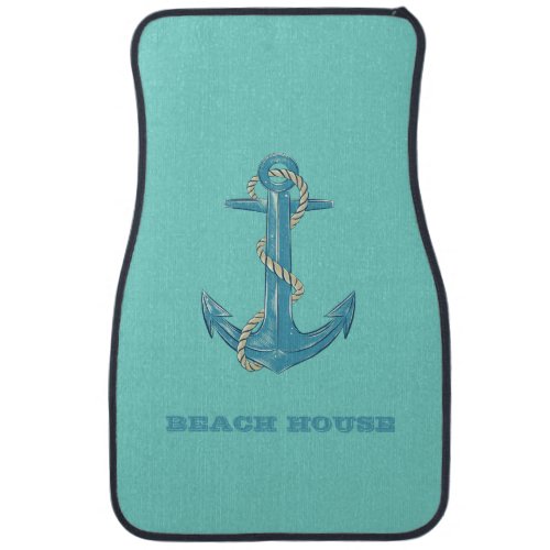 Nautical Beach HouseAnchorRopeMint Green  Car Floor Mat