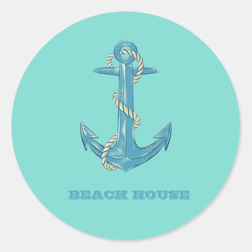 Nautical Beach HouseAnchorRopeMint Green Classic Round Sticker