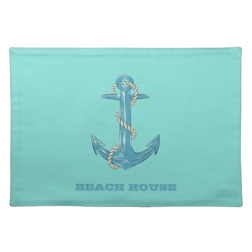 Nautical Beach HouseAnchorRopeMint Green Cloth Placemat