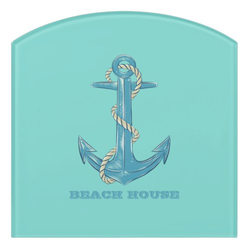 Nautical Beach HouseAnchorRopeMint Green    Door Sign