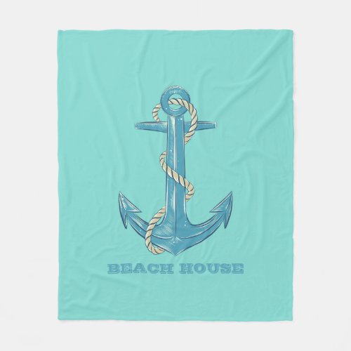 Nautical Beach HouseAnchorRopeMint Green     Fleece Blanket