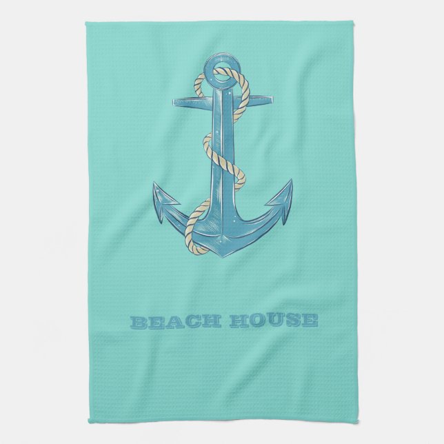 Nautical Beach House,Anchor,Rope,Mint Green  Kitchen Towel (Vertical)