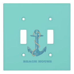 Nautical Beach House,Anchor,Rope,Mint Green  Light Switch Cover