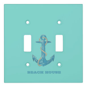 Nautical Beach House,Anchor,Rope,Mint Green Light Switch Cover