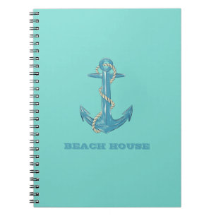 Nautical Beach House,Anchor,Rope,Mint Green Notebook