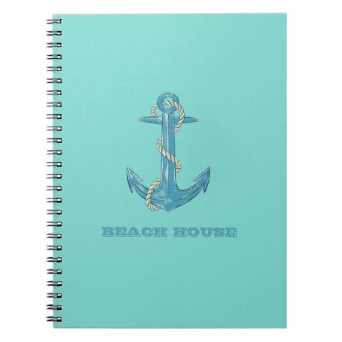 Nautical Beach HouseAnchorRopeMint Green     Notebook