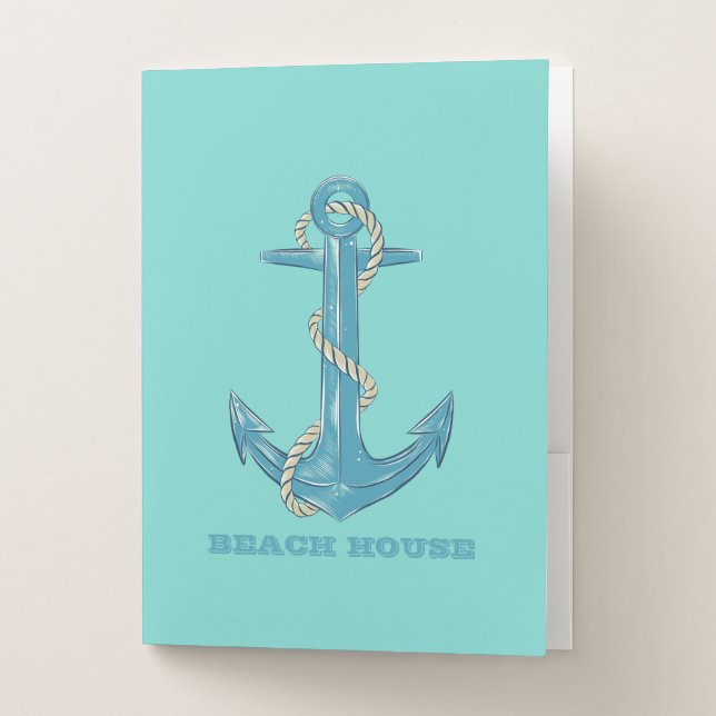 Nautical Beach House,Anchor,Rope,Mint Green  Pocket Folder (Front)