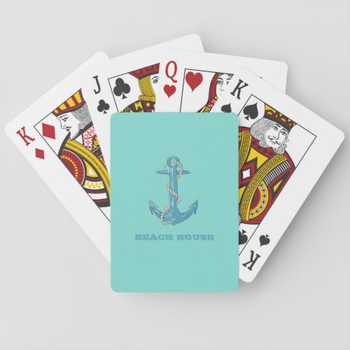 Nautical Beach HouseAnchorRopeMint Green  Poker Cards