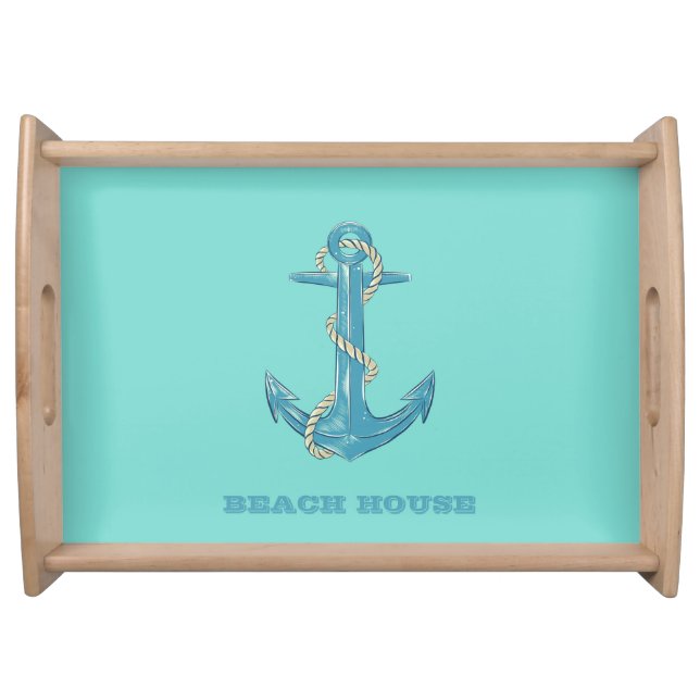 Nautical Beach House,Anchor,Rope,Mint Green   Serving Tray (Front)