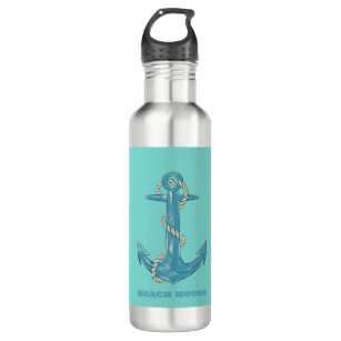 Nautical Beach House,Anchor,Rope,Mint Green  Stainless Steel Water Bottle