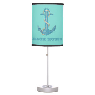 Nautical Beach House,Anchor,Rope,Mint Green Table Lamp