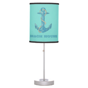 Nautical Beach House,Anchor,Rope,Mint Green   Table Lamp