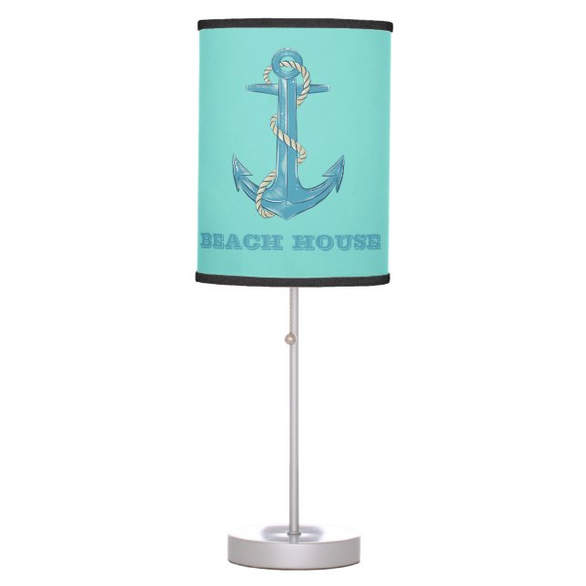 Nautical Beach House,Anchor,Rope,Mint Green   Table Lamp (Front)