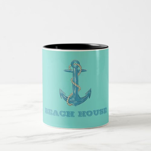 Nautical Beach HouseAnchorRopeMint Green   Two_Tone Coffee Mug