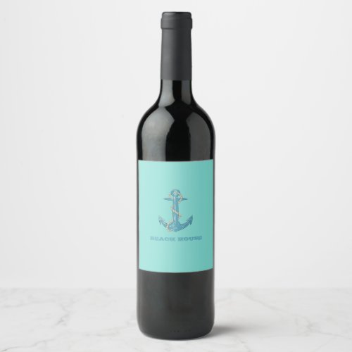 Nautical Beach HouseAnchorRopeMint Green  Wine Label