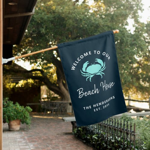 Nautical Beach House Blue Teal Family Personalized House Flag