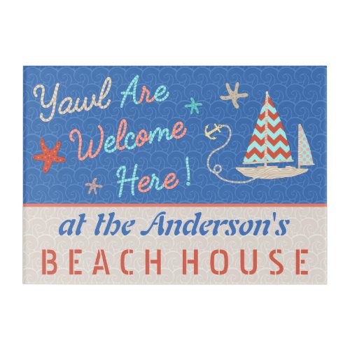 Nautical Beach House  Cute Sailboat  Custom Name Acrylic Print