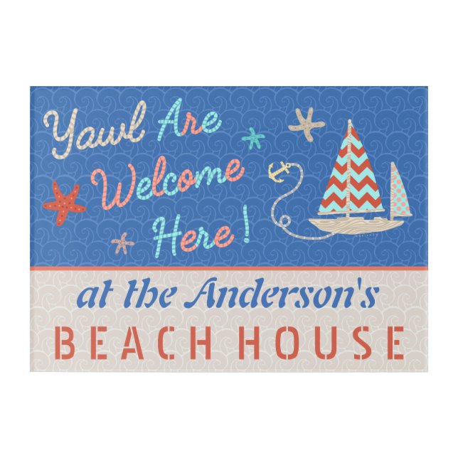 Nautical Beach House | Cute Sailboat | Custom Name Acrylic Print (Front)